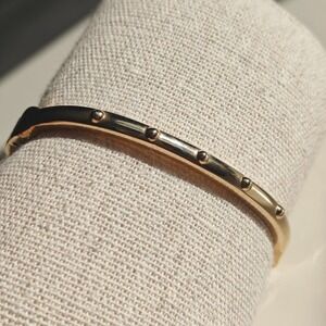 Gold Tone Studded Hinged Bangle Bracelet Slim Oval Minimalist Punk Style